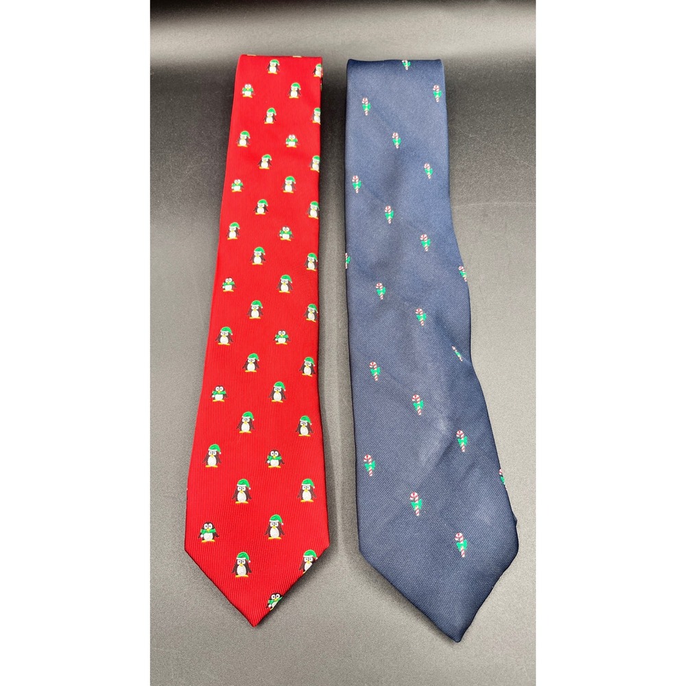 Wembley Unbranded Men's Christmas Ties Set 2 Penguin Candy Cane Holiday Neckties